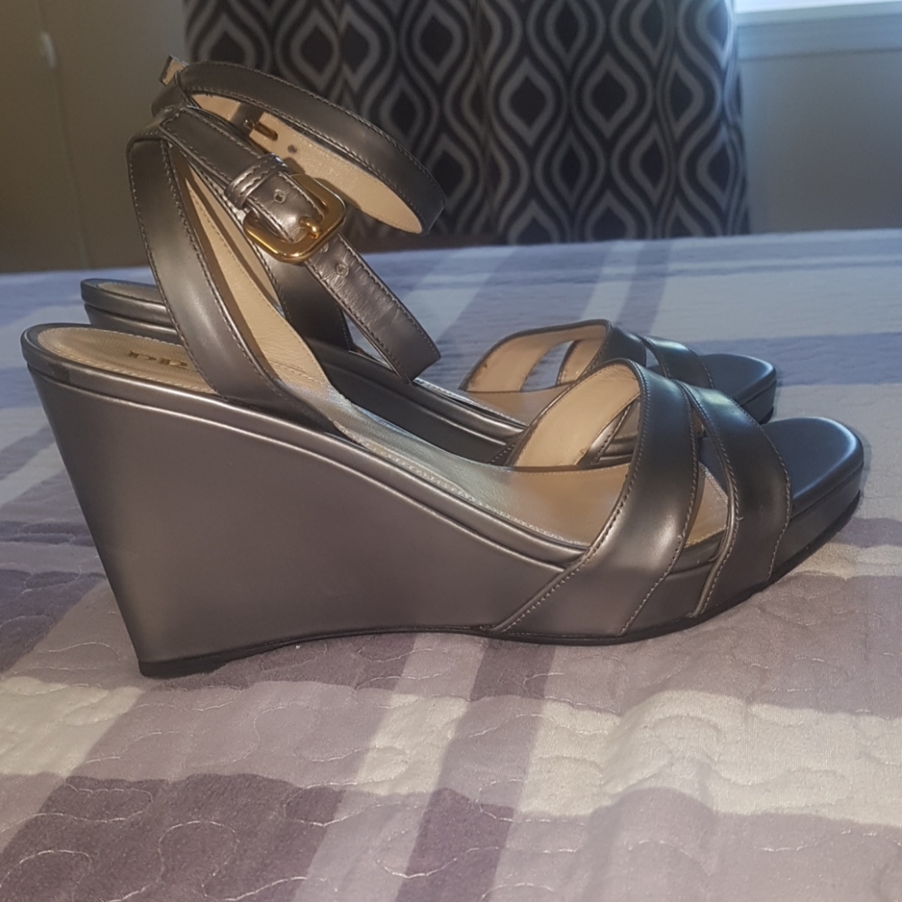 Silver Prada Strappy Wedges